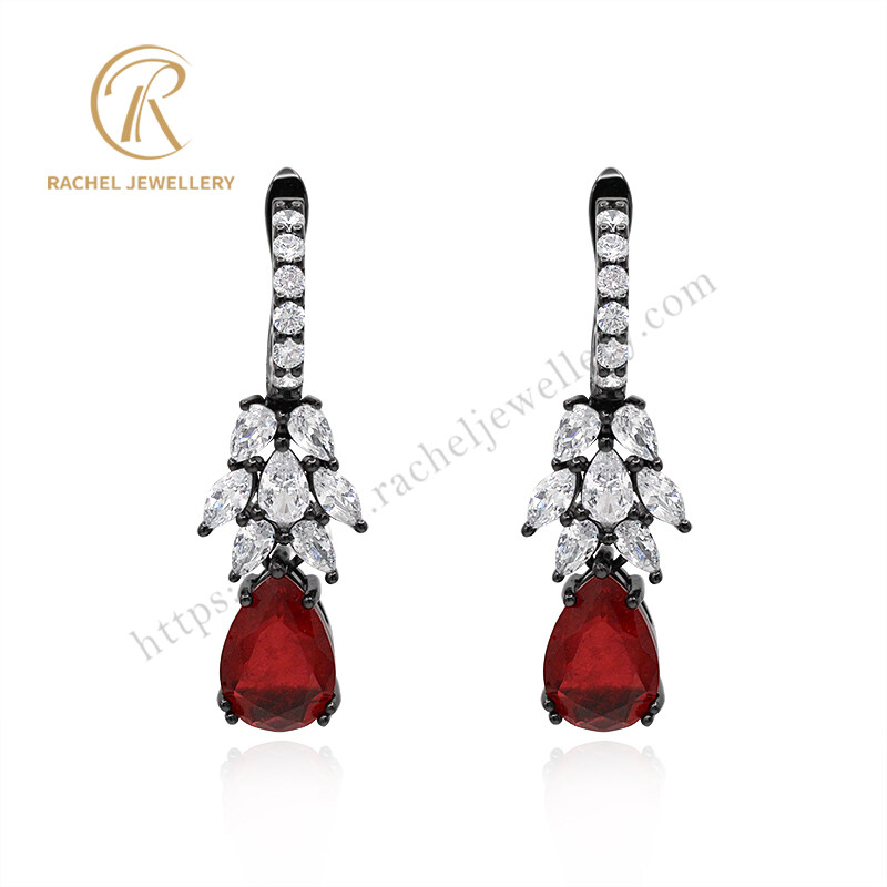 925 Sterling Silver Ruby Color Shine AAA Zircon Earrings for Girls