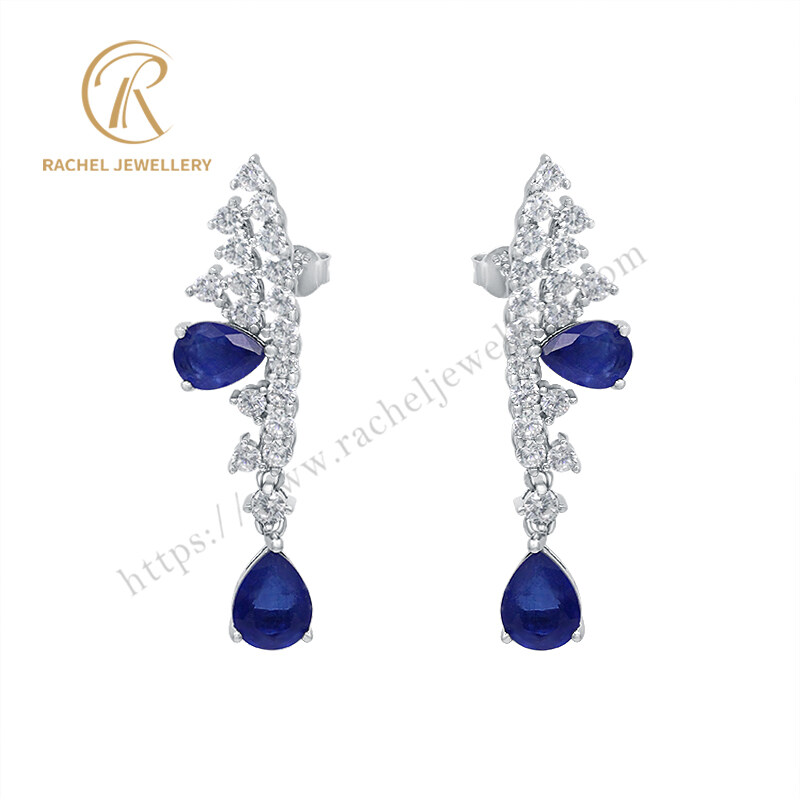 Customer Designed Dark Blue Gemstone Wing Sterling Earring For Girls