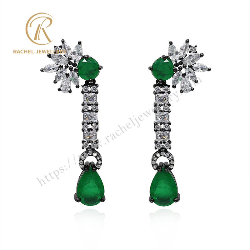 Customer Designed Abstract Tree Emerald Gemstone Silver Earrings
