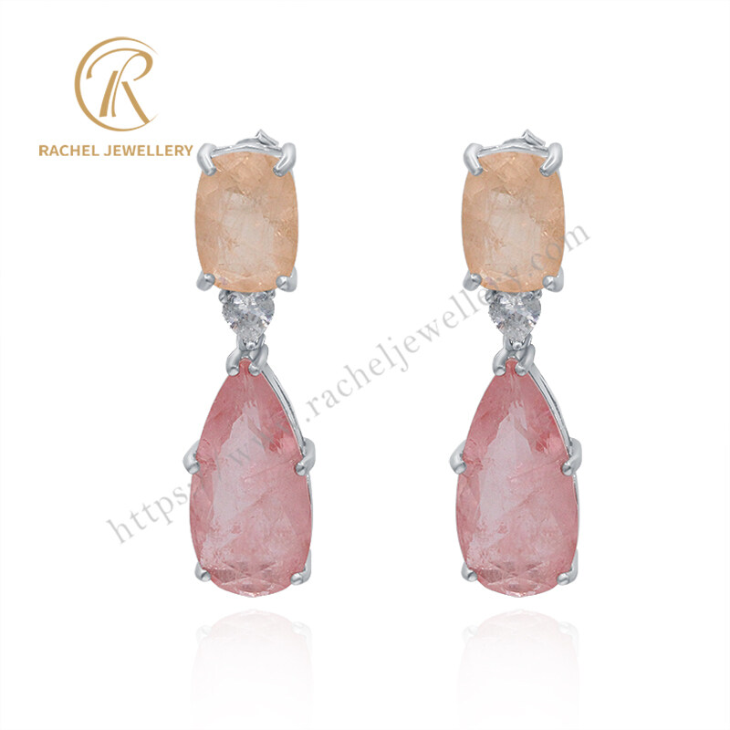 Wholesale Rose Quartz Earrings 925 Silver Luxurious Earrings for Women