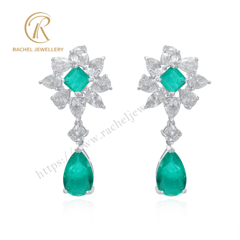 Fashion Flower Shape Earrings Lake Green Pear Gemstone Earrings for Women