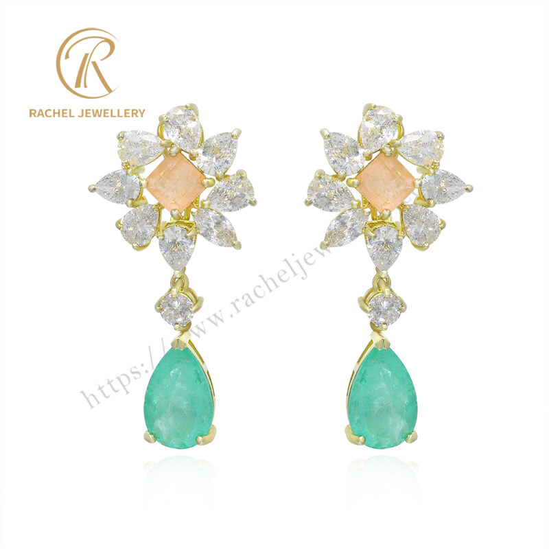 Fashion Flower Shape Earrings Multi-Color Pear Gemstone Earrings for Women