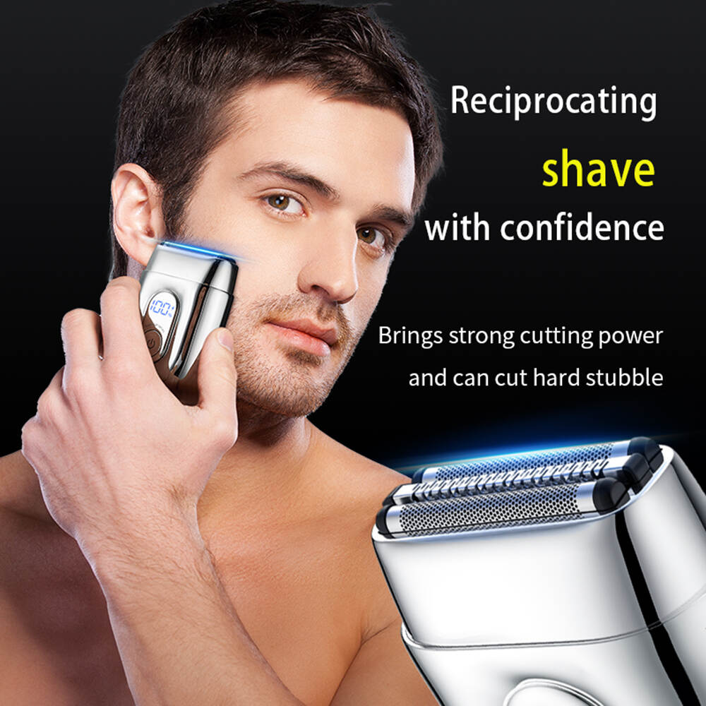 Portable Electric Shaver showing man shaving