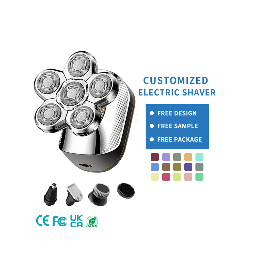 Customizable Electric Shaver in Silver Finish with Certification Logos