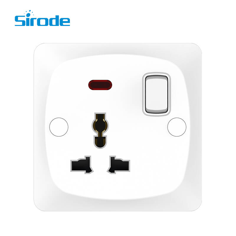 British Standard Modern PC Surface And Bakelite Back Base 1 Gang 13A Multi-funtion Electrical Wall Switched Socket With Neon