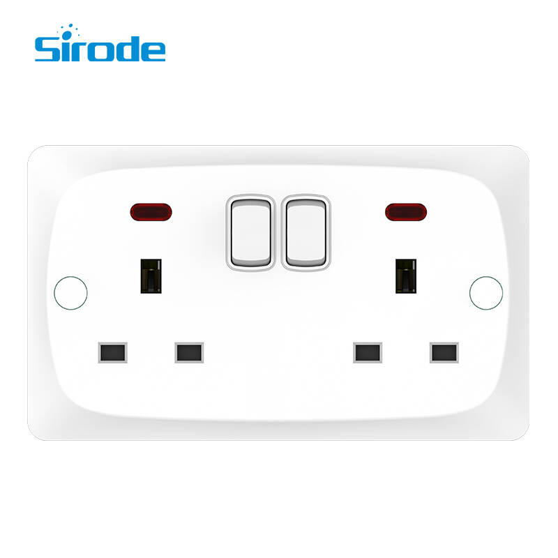 British Standard Modern 250V PC Surface And Bakelite Back Base 2 Gang 13A Electrical Wall Switched Socket For Home