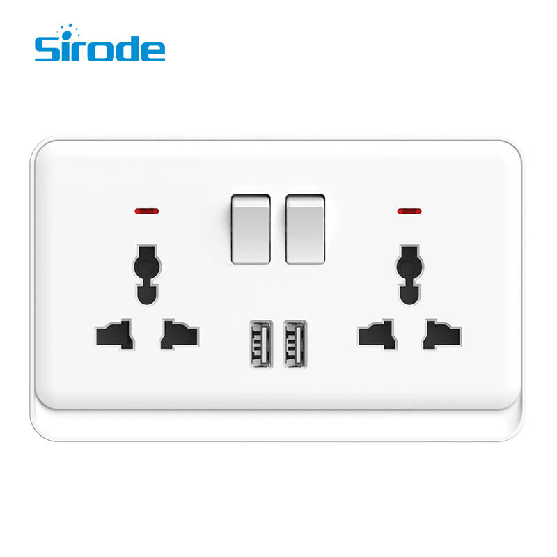 British Standard K2 Series New Style 250V Electrical 2 Gang 13A Mutil-function Wall Sockets With 2USB For Home
