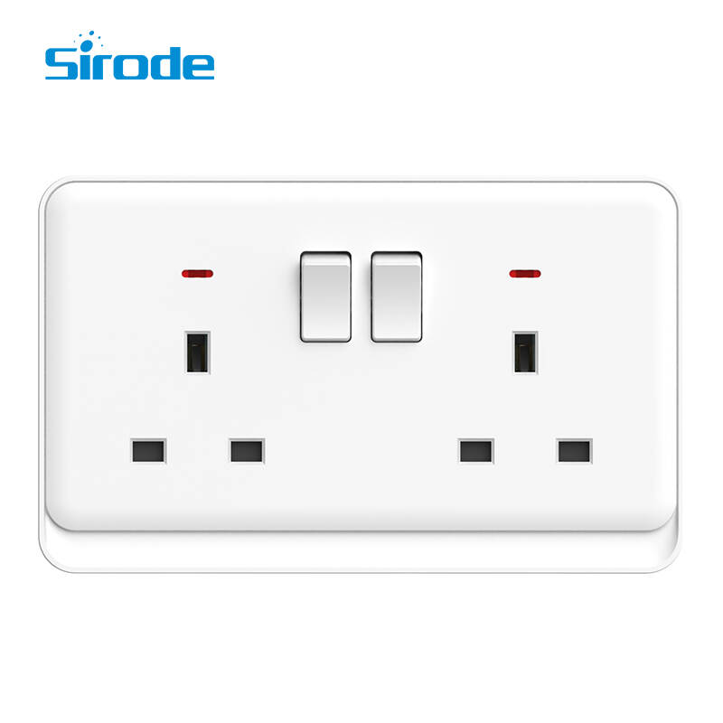 British Standard K2 Series New Style 250V Electrical 2 Gang 13A Wall Switched Sockets With Neon For Home