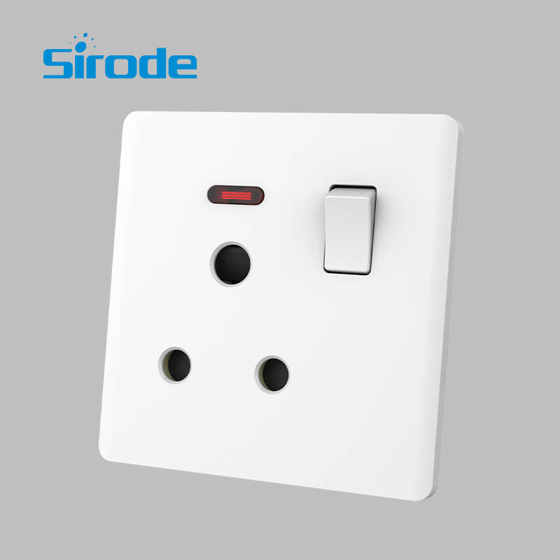 British Standard T10 Series White Ultra-thin Design 250V 1 Gang 15A Electrical Wall Switched Socket With Neon For Home