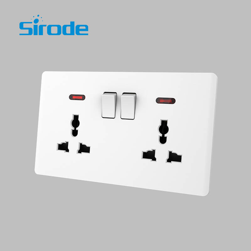 British Standard T10 Series Ultra-thin Design 2 Gang 13A Multi-funtion Electrical Wall Switched Socket With Neon For Home