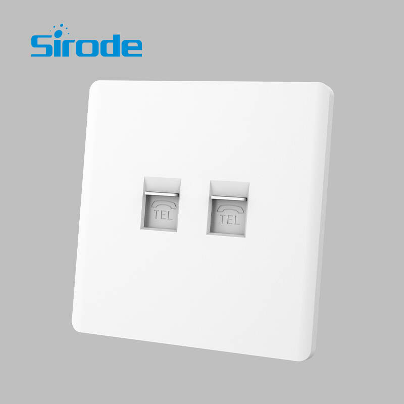 British Standard T10 Series White Ultra-thin Design 2 Gang Telephone Electrical Wall Socket For Home