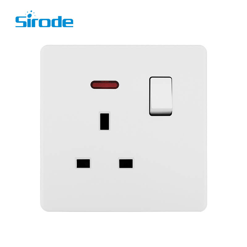 British Standard T2 Series 10A Large Panel Design 250V 1 Gang 13A Electrical Wall Switched Socket With Neon For Home