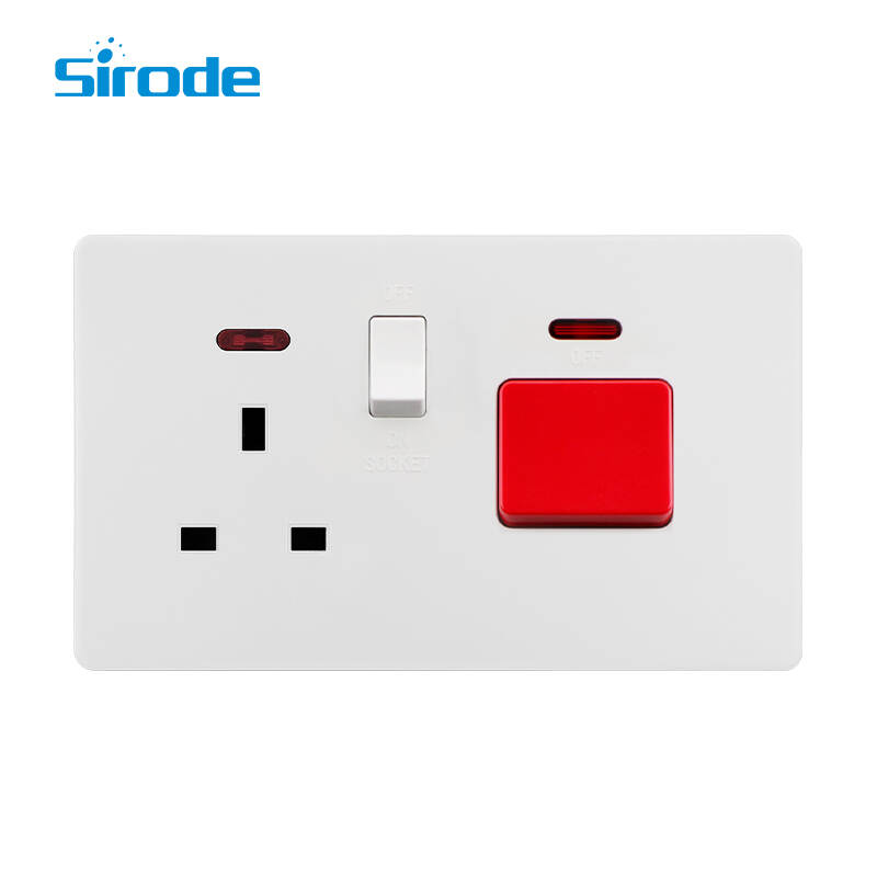 British Standard T2 Series Large Panel Design Cooker Unit Electrica Wall Swtich And Socket For Home