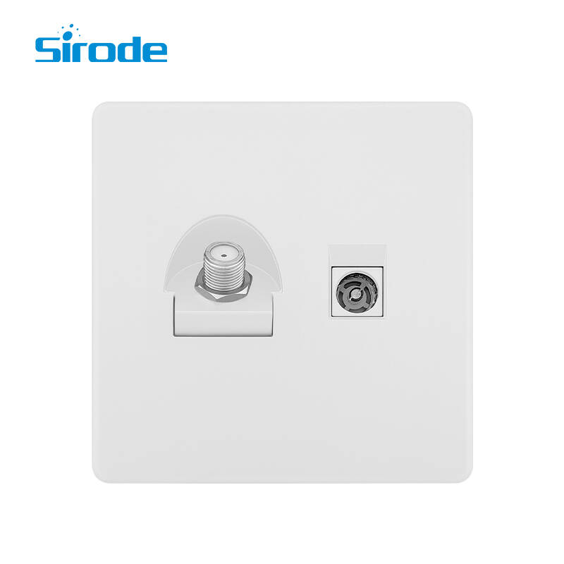 British Standard T2 Series Large Panel Design 1 Gang Satellite And TV Electrical Wall Socket For Home