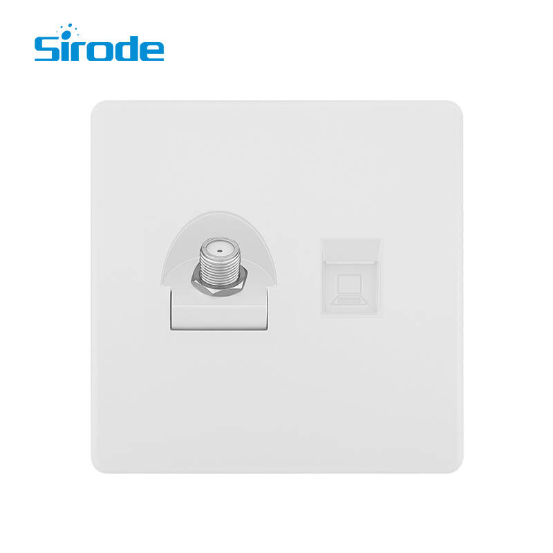 British Standard T2 Series Large Panel Design 1 Gang Satellite And Computer Electrical Wall Socket For Home