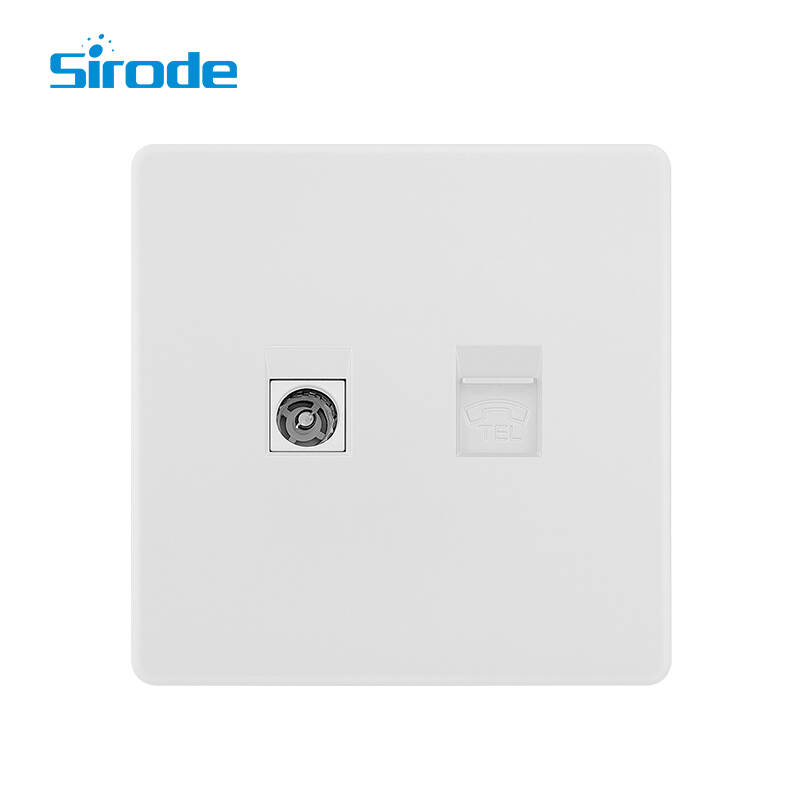 British Standard T2 Series Large Panel Design 1 Gang TV And Telephone Electrical Wall Socket For Home