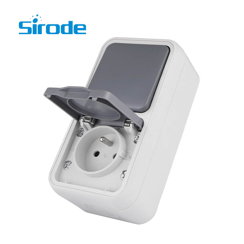 Europe Standard 8008 Series Outdoor Surface Socket With Earth And 2 Way Switch lP55 French Type With Automatic Connector