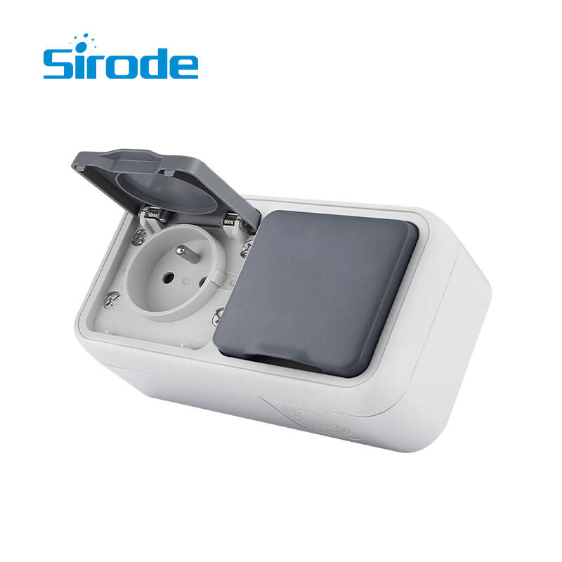 Europe Standard 8008 Series Outdoor Surface Double Socket With Earth lP55 French Type With Automatic Connector