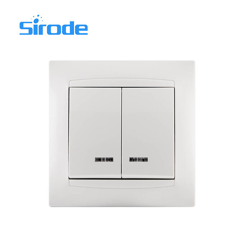 Europe Standard 9206 Series Modern 10A White PC Plate 250V Electrical 2 Gang 1 Way Wall Light Switch With Indicator