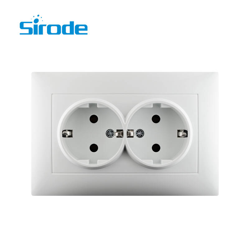 Europe Standard 9220 Series 16A Modern White PC Plate 250V Electrical 2 Gang SCHUKO Wall Socket For Home