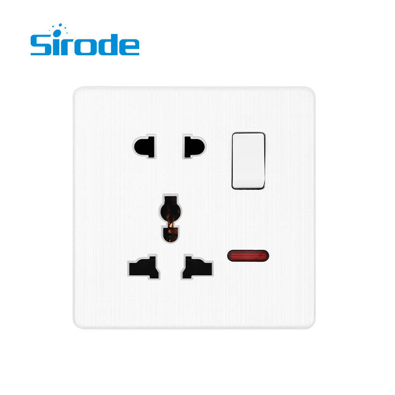British Standard T9 Series 3D Checkered Brushed Artisitc Texture 1 Gang 5 Pin Electrical Wall Switched Socket With Neon