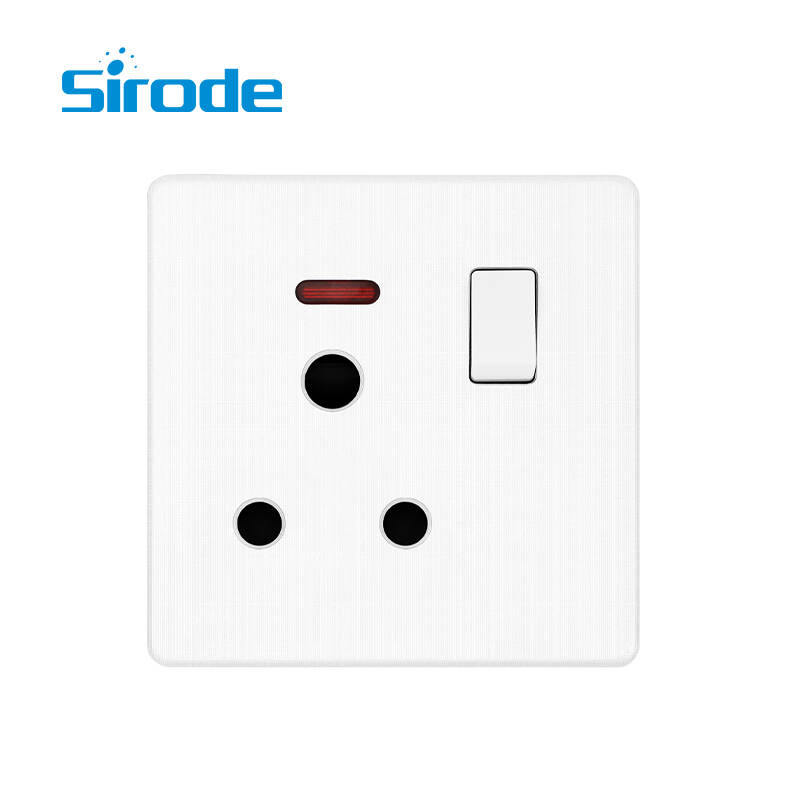 British Standard T9 Series 3D Checkered Brushed Artisitc Texture 1 Gang 15A Electrical Wall Switched Socket For Home
