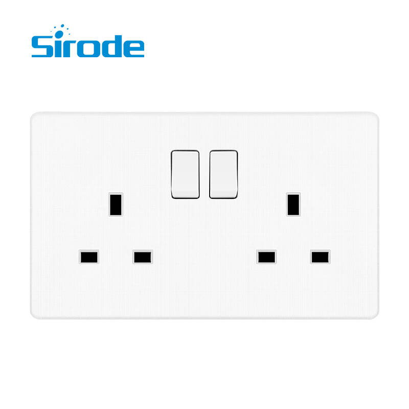 British Standard T9 Series 3D Checkered Brushed Artisitc Texture 2 Gang 13A Electrical Wall Switched Socket For Home