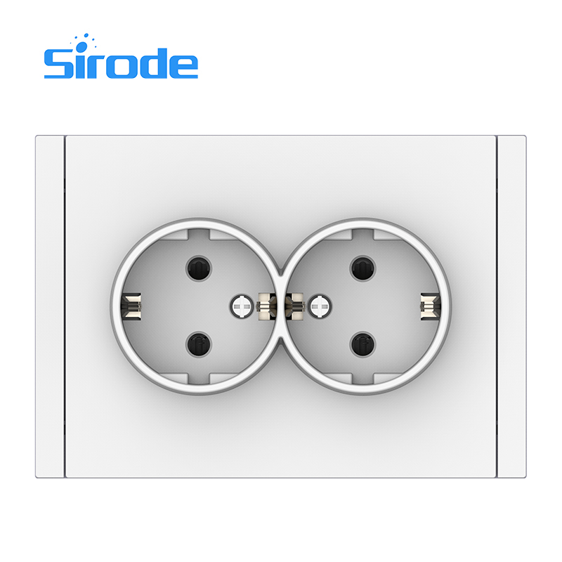 Europe Standard 86*86mm Modern White 16A Large Plate Design 250V 2 Gang SCHUKO Electrical Wall Socket For Home