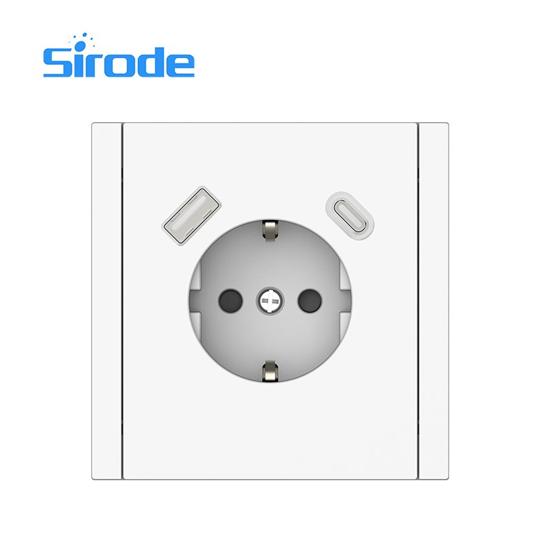 Europe Standard 86*86mm Modern White 16A Large Plate Design 250V 1 Gang SCHUKO Electrical Wall Socket With USB and Type C