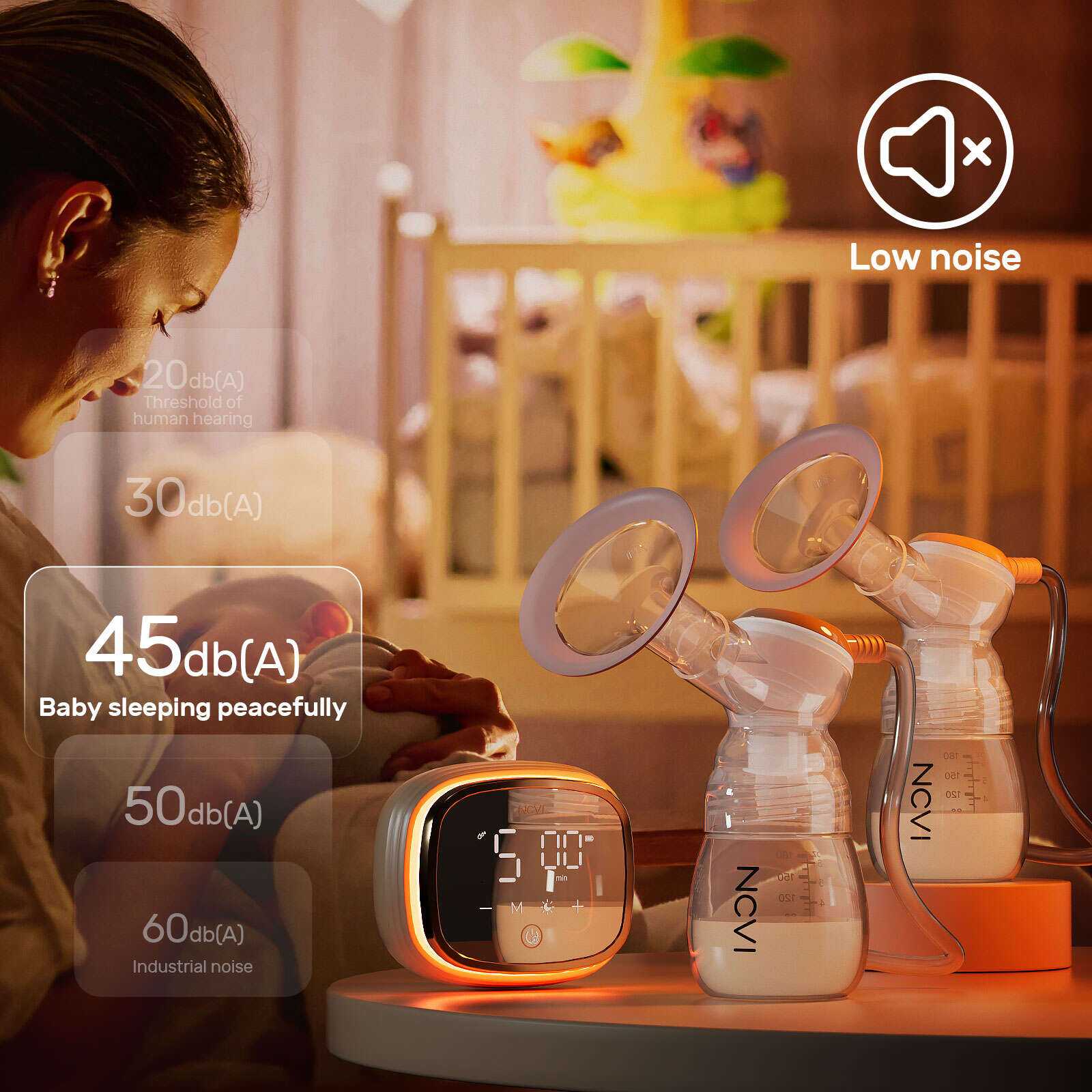 Double electric breast pump with rechargeable battery, Quiet double electric breast pump