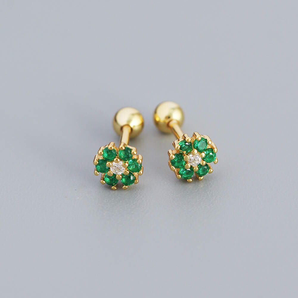 Boucles d'oreilles à vis à fleurs de zircon colorées pour femmes, boucles d'oreilles de style INS de style INS exquises, petites, à la mode et polyvalentes