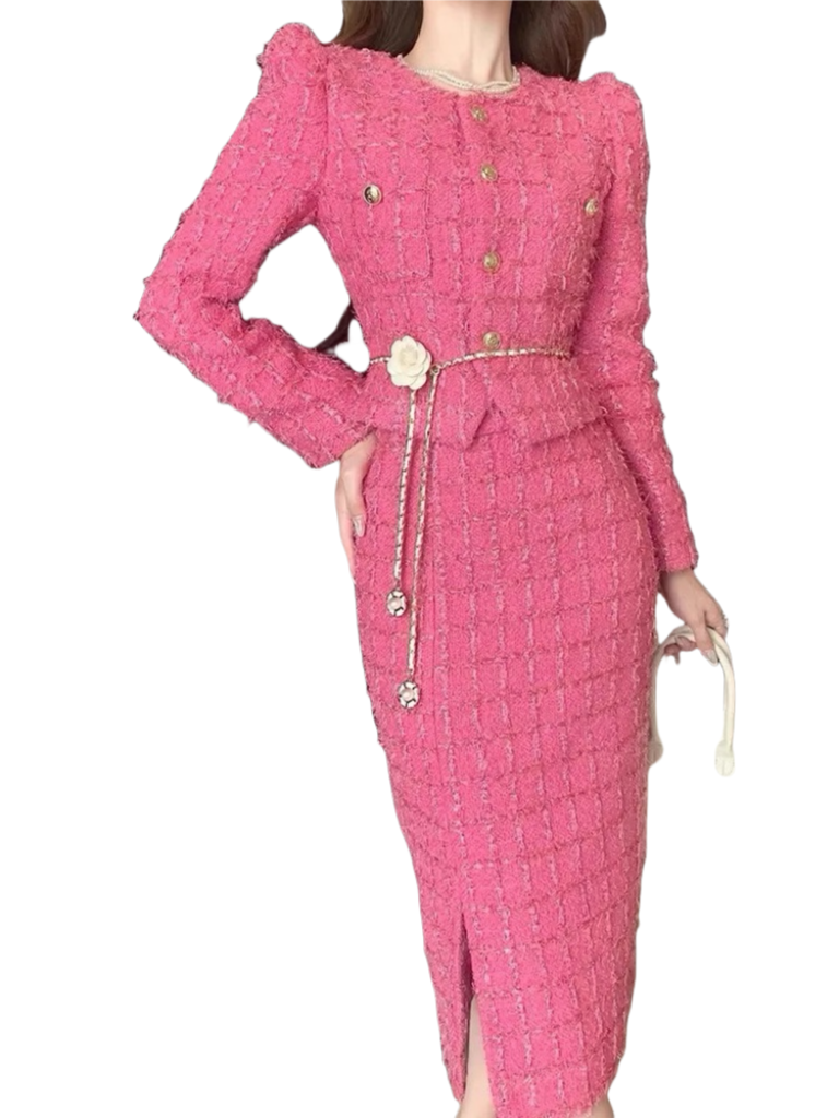 Full View of Pink Tweed Dress