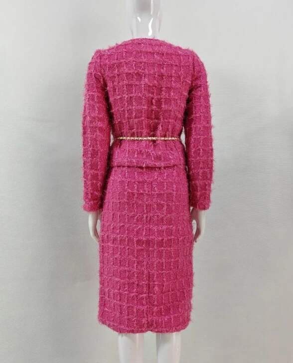 New Women's Winter Luxury Set - Elegant Pink Tweed Dress  , retail, wholesale , supplier , china