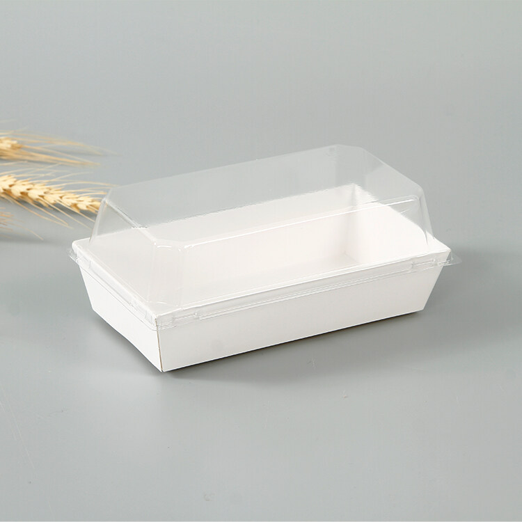 White Paper Salad Sushi Food Tray With Plastic Lid