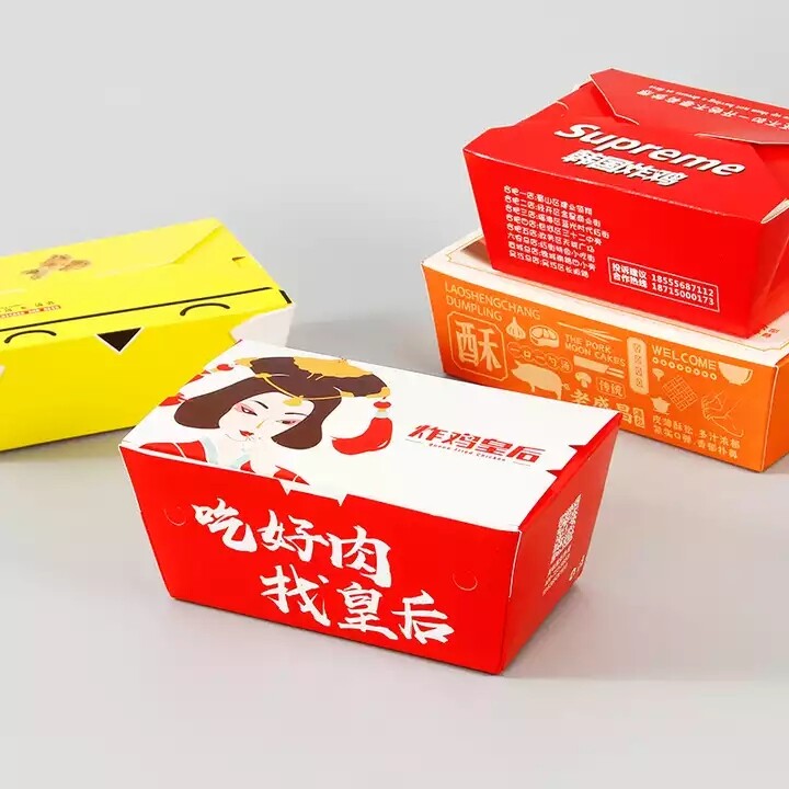 Customize Pattern Clear Top Cardboard Fried Chicken Take Out Food Grade Paper French Fries Box