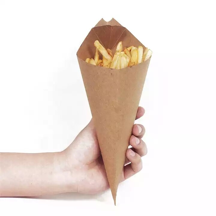 HIRO Manufactured Food Cones with Dip Pocket, Disposable Kraft Paper French  Fries Cones with Dipping Sauce Compartment, Oil Proof Bag Triangle Chips  Box Fast Food Box