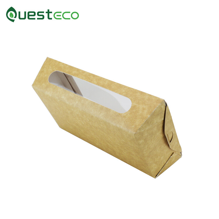 Customized Disposable Kraft Food Packaging Take Away Paper Box Snacks Clear Cardboard Container