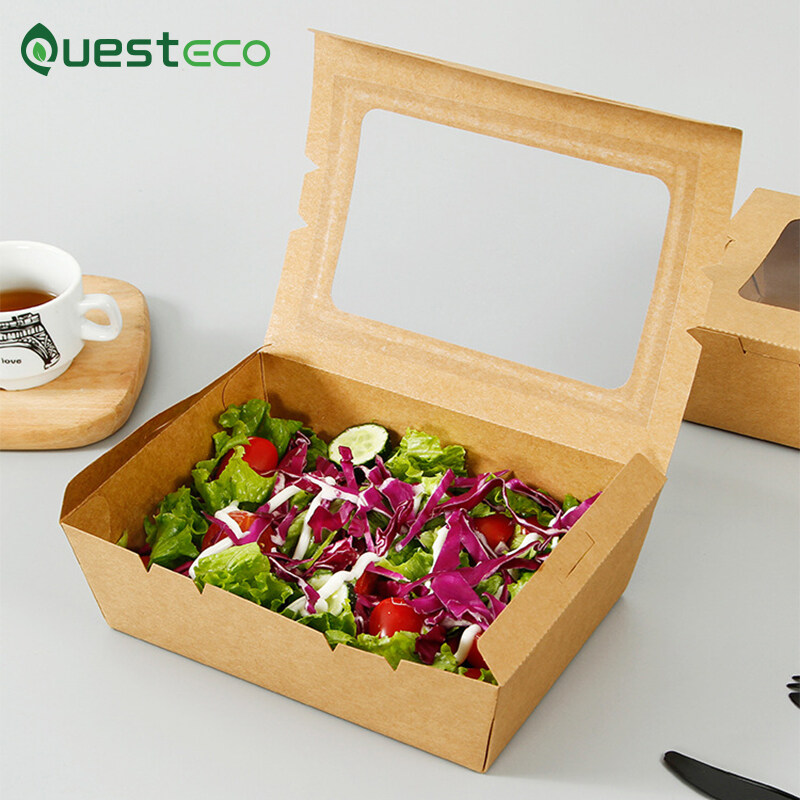 Food Packaging Kraft Paper Salad Box With Clear Window