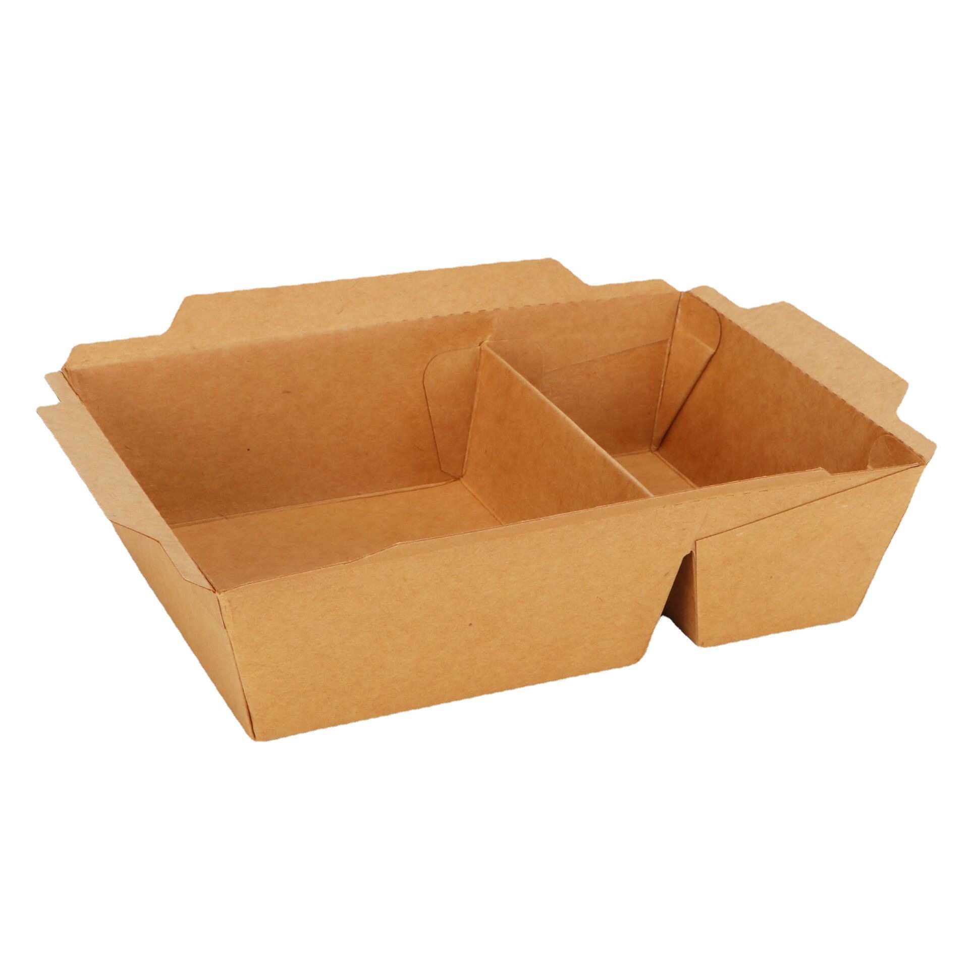 Wholesale Kraft Paper 2 Compartments  Box Lunch Noodle Takeaway Packing Box With Transparent Cover