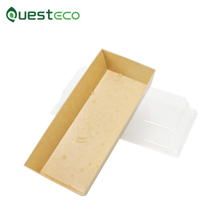 disposable kraft paper salad bowl with lid, kraft paperboard food tray