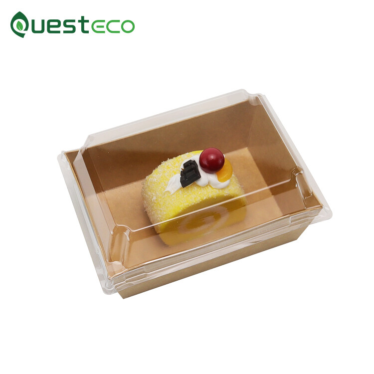 disposable kraft paper salad bowl with lid, kraft paperboard food tray