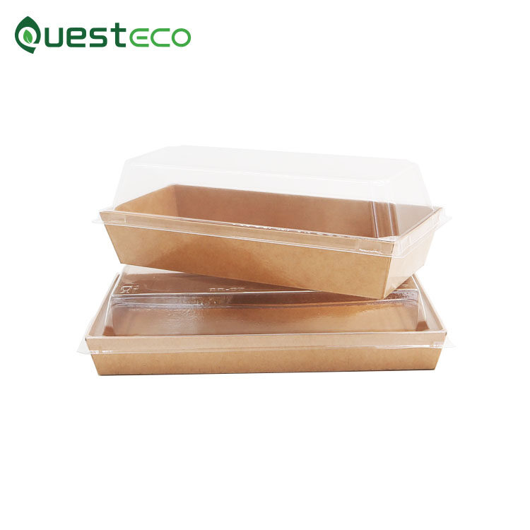 disposable kraft paper salad bowl with lid, kraft paperboard food tray