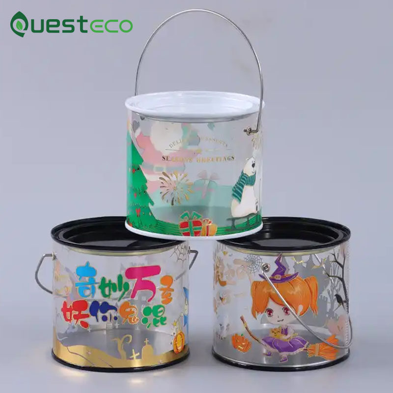 Transparent Christmas Gift Candy Packaging Round Jar Chocolate Storage Tube Dried Fruit Tinplate Pvc Jar