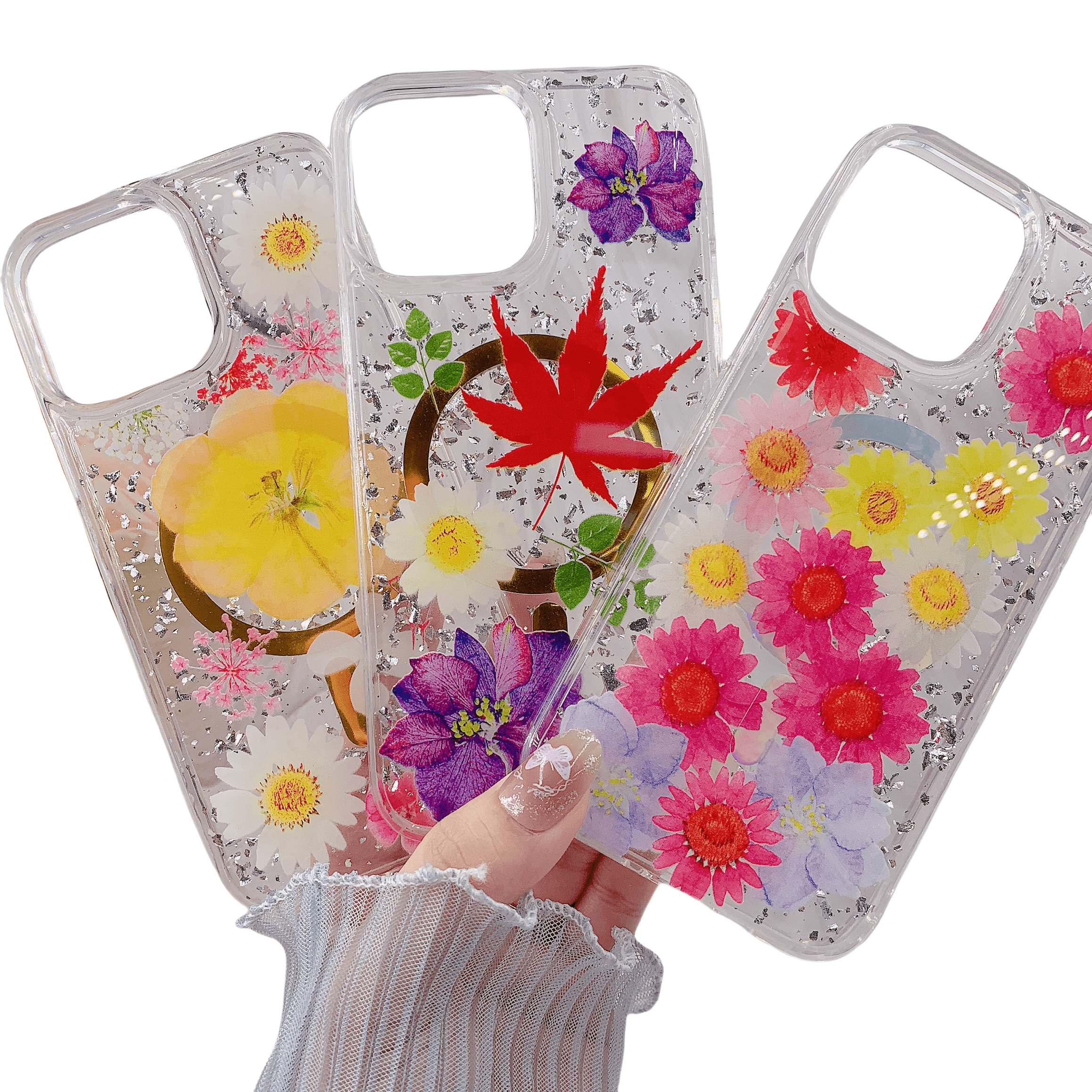 Fashion cute flower transparent floral with wireless magnetic charging mobile phone case for iPhone 12 mini 13 Pro Max iPhone 14