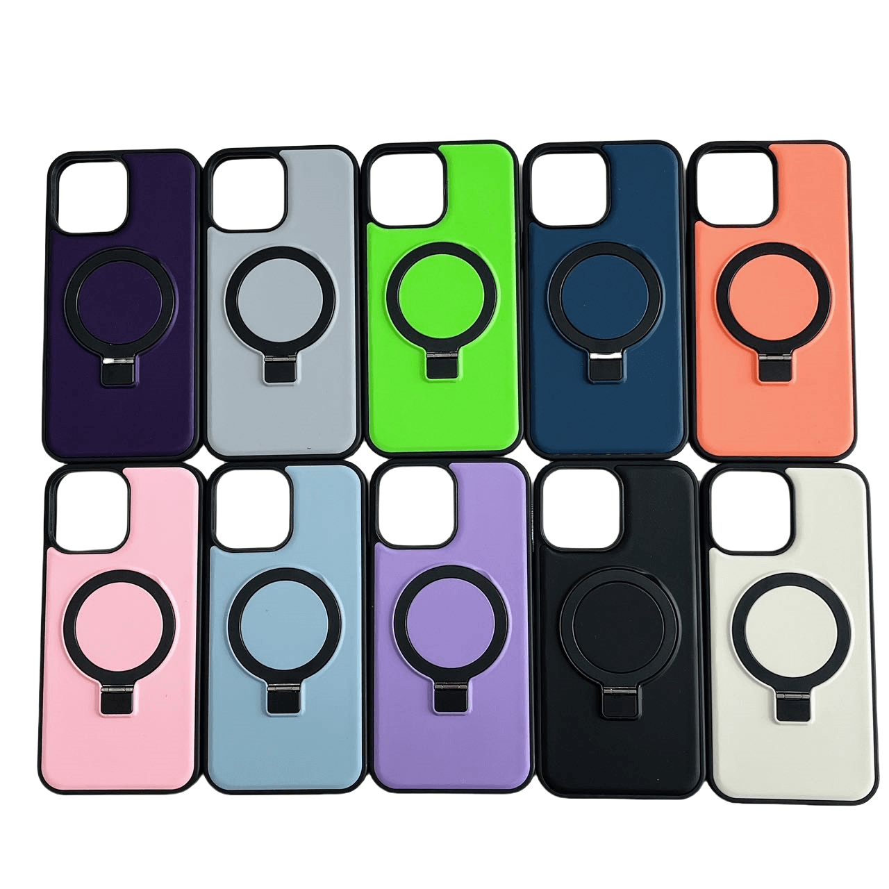 Simple Solid Color Fulcrum Ring Holder Mobile Phone Case Magnetic Anti-Fall Protective Cover For iPhone 14 15