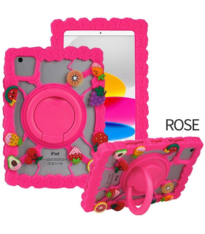 360 rotating iPad case, shockproof iPad cover, universal silicone tablet case, fruit decorations tablet case, kids iPad stand holder, durable iPad shell, iPad series tablet protector, child-friendly iPad cover, versatile iPad holder, rugged iPad case, decorative iPad protector