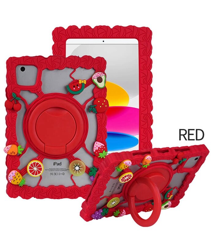 360 rotating iPad case, shockproof iPad cover, universal silicone tablet case, fruit decorations tablet case, kids iPad stand holder, durable iPad shell, iPad series tablet protector, child-friendly iPad cover, versatile iPad holder, rugged iPad case, decorative iPad protector