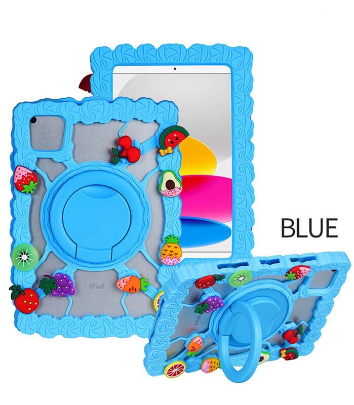 360 rotating iPad case, shockproof iPad cover, universal silicone tablet case, fruit decorations tablet case, kids iPad stand holder, durable iPad shell, iPad series tablet protector, child-friendly iPad cover, versatile iPad holder, rugged iPad case, decorative iPad protector