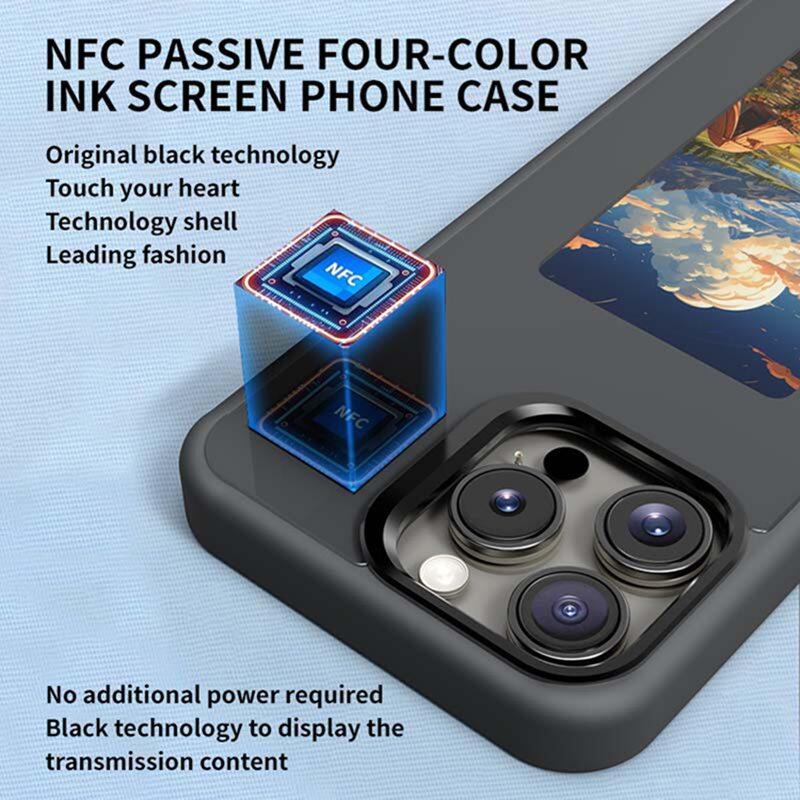 NFC phone case, LED Smart E Ink screen, iPhone 13 case, iPhone 14 case, iPhone 15 Pro Max case, wholesale phone accessories, customizable phone display, durable PC cover, DIY phone case, stylish phone protection