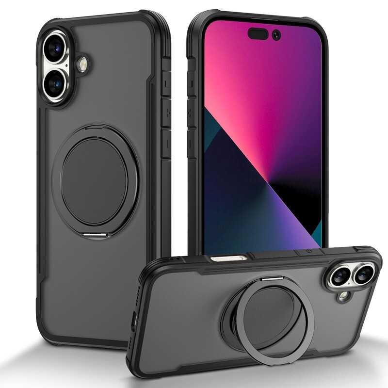 Skin Texture Matte TPU PC Magnetic 360 Rotating Phone Cover for iPhone 16 Plus 15 14 pro max 13 With Stand Ring